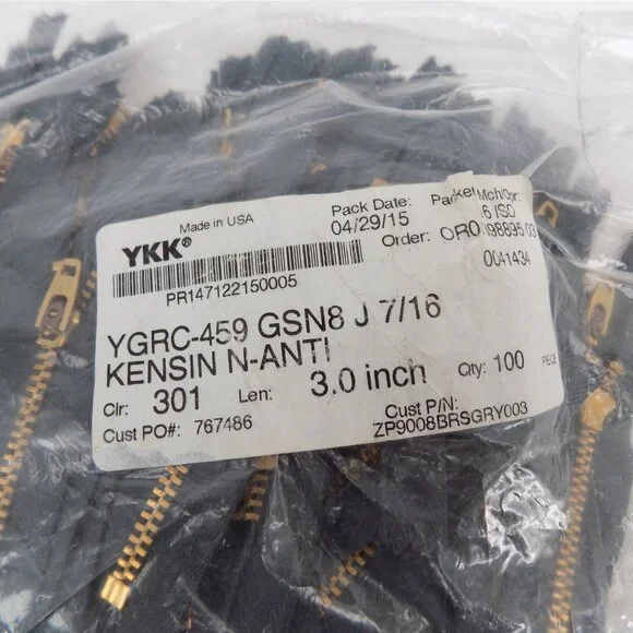 Lot of 100 Metal Zippers Brass 3 inch Sewing Closed End Semi Auto Lock NEW - Picture 3 of 4